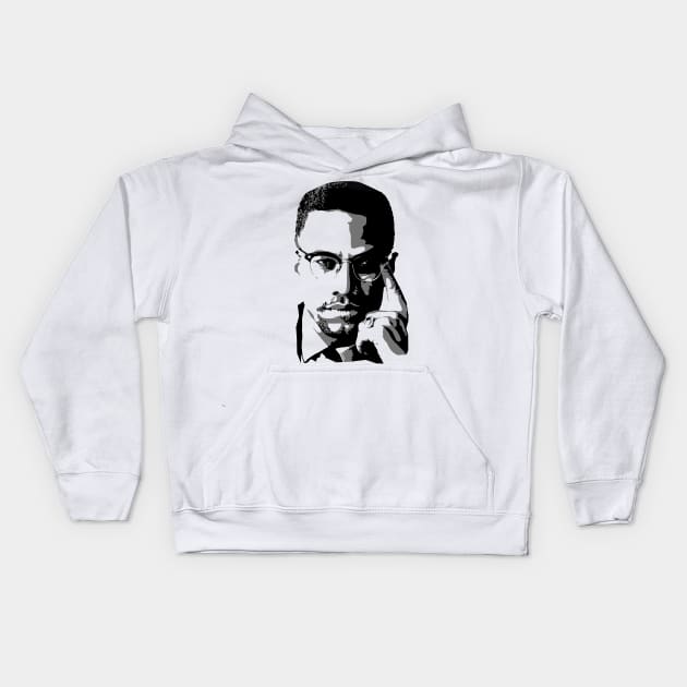 Malcom X - Portrait Kids Hoodie by DoctorBlue